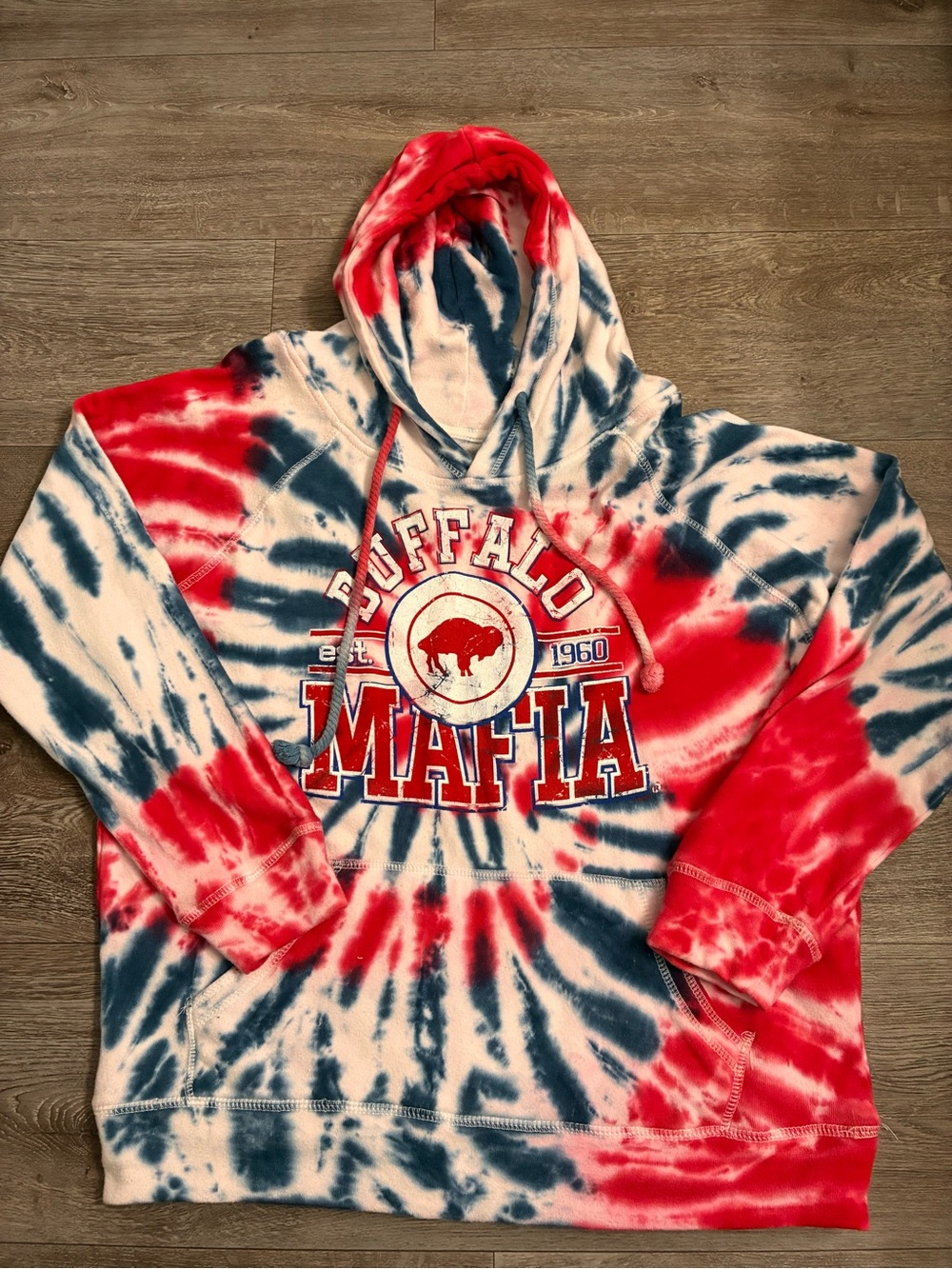 Buffalo Mafia Tie-Dye Hoodie - Red, Navy & White